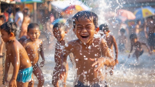 Joyful children playing in water, with splashes surrounding them