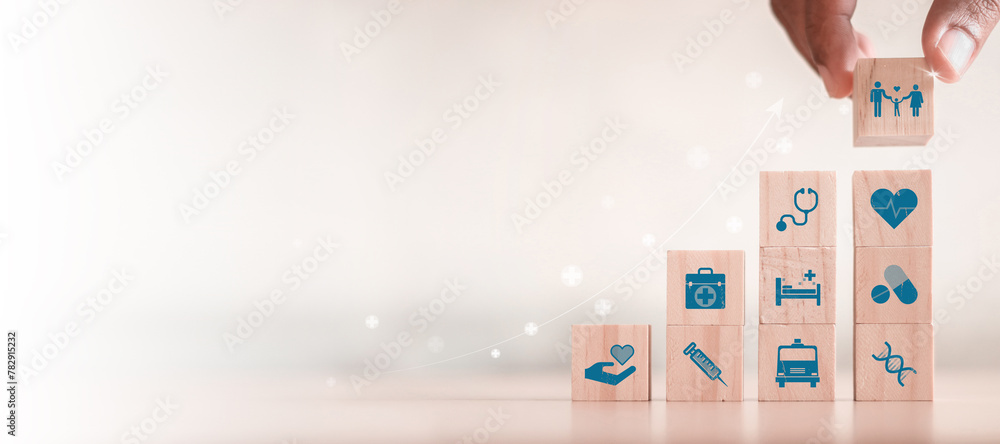 © Smile Studio AP - Health insurance concept. healthcare medical wooden cube block with icon, health and access to welfare health concept © Smile Studio AP - Health insurance concept. healthcare medical wooden cube block with icon, health and access to welfare health concept