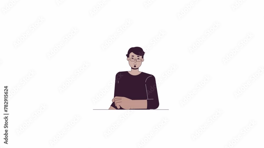 College arab student with single hand raised line 2D character animation. Asking question flat color cartoon 4K video, alpha channel. Middle eastern male animated person on white background College arab student with single hand raised line 2D character animation. Asking question flat color cartoon 4K video, alpha channel. Middle eastern male animated person on white background