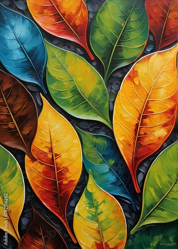 Vertical abstract seamless background with colorful leaves. Watercolor paints