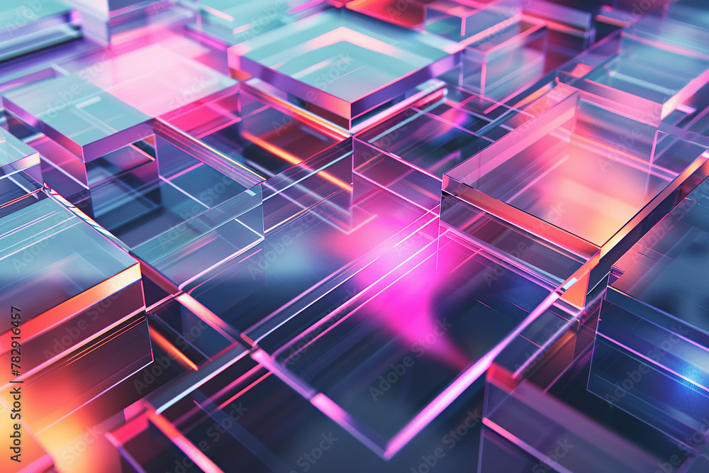 horizontal image of colourful glowing transparent abstract cubes and layers background horizontal image of colourful glowing transparent abstract cubes and layers background