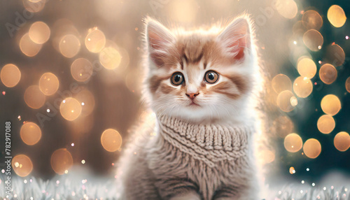 Portrait of a kitten in a bright sweater