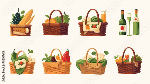 Different baskets for picnic vector illustrations s