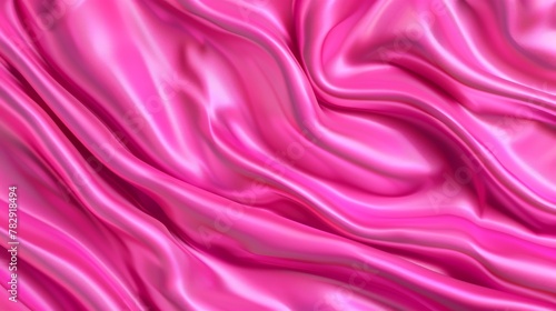 Modern illustration of a chic bed sheet with waves pattern on top. A realistic abstract pink silk background. A smooth drapery surface with a satin fabric texture.