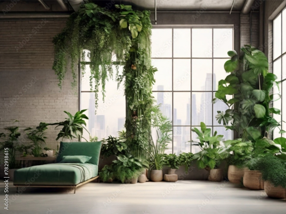 Living Room with Live Natural Plants