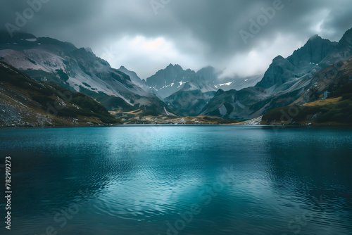 AI generated illustration of mountain landscape with cloudy sky and distant peaks