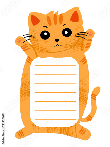 Cute orange cat with notepad line for short note.