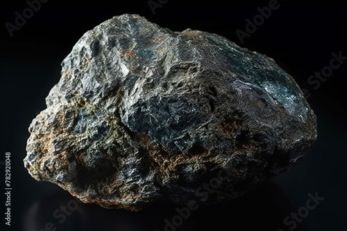 Stromeyerite is rare precious natural stone on black background. AI generated. Header banner mockup with space. © Serhii