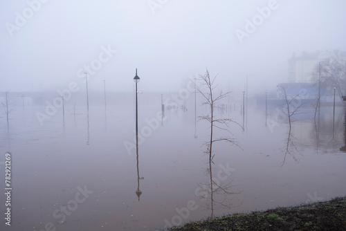 12.04.2024, Russia, Orenburg. The embankment of the Ural River in the city of Orenburg, during the flood, after the spill of the dam in Orsk.