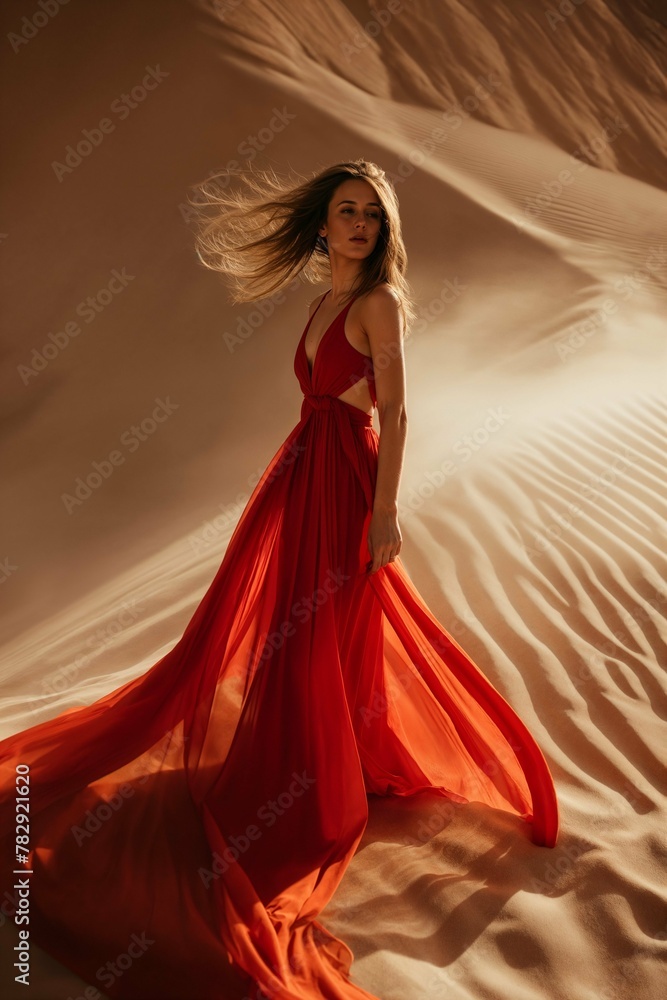Model posing with fabric flowing