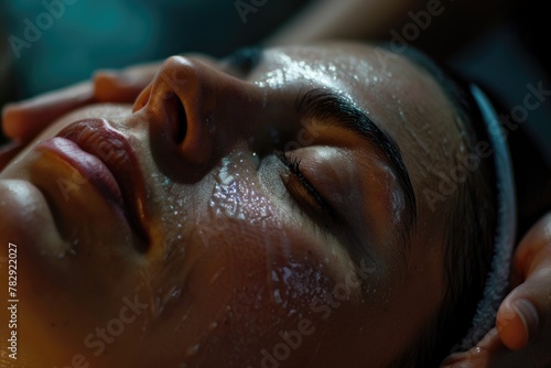 Woman receiving a facial massage in a spa salon, depicting a beauty treatment concept.