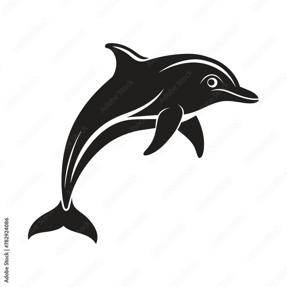 Naklejka premium PrintA silhouette dolphin black and white logo vector clip art
