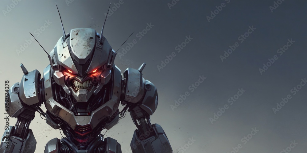 angry robot with red glowing eyes angry robot with red glowing eyes