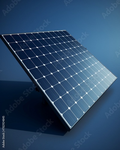 Photovoltaic solar energy panel on a blue background, AI-generated. photo