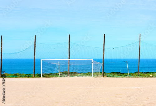 remote soccer sports field at the portuguese atlantic coast near Cabo Raso, Vicentina coast, Algarve,, Portugal