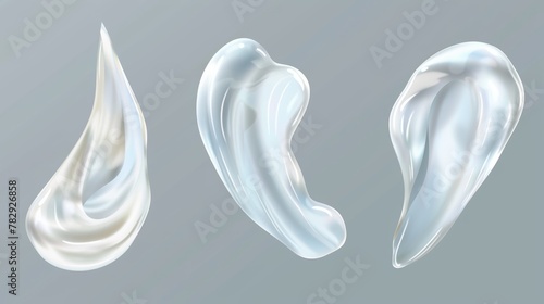 Clearly visible cream or lotion swatches on transparent background. Realistic modern illustration of cosmetic gel smears. Types of cosmetics and shampoos that have creamy moisture textures.