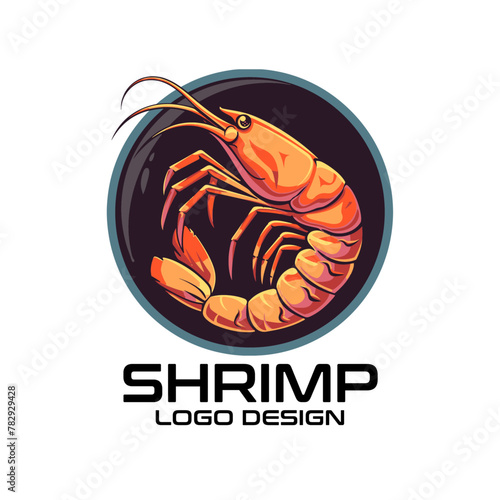 Shrimp Cartoon Vector Logo Design