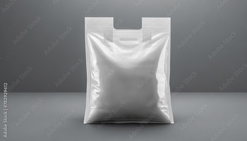 Mock up of white plastic bag with copy space on gray background. Mock up of white plastic bag with copy space on gray background.
