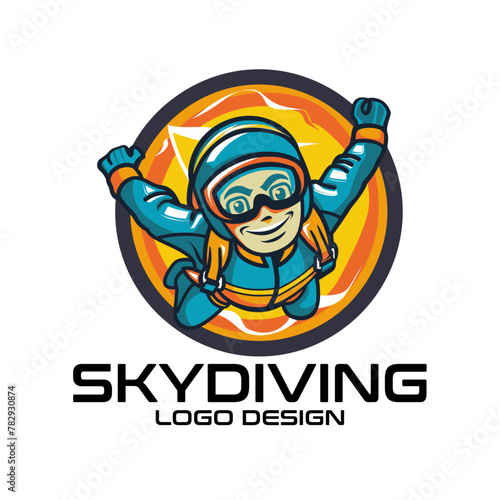 Skydiving Cartoon Vector Logo Design