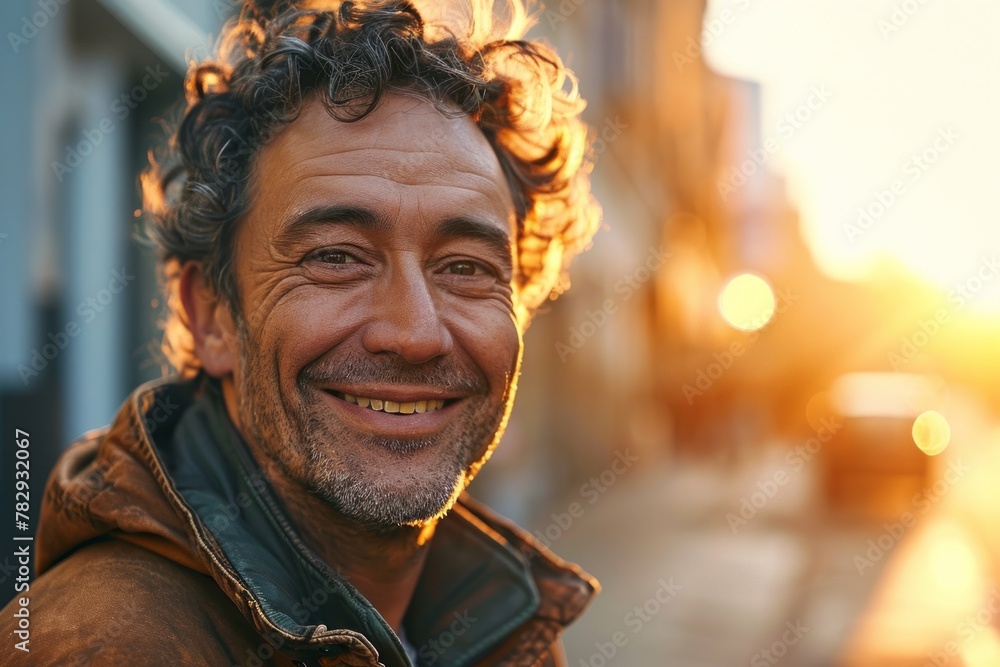 Portrait of a smiling middle-aged man on the street.