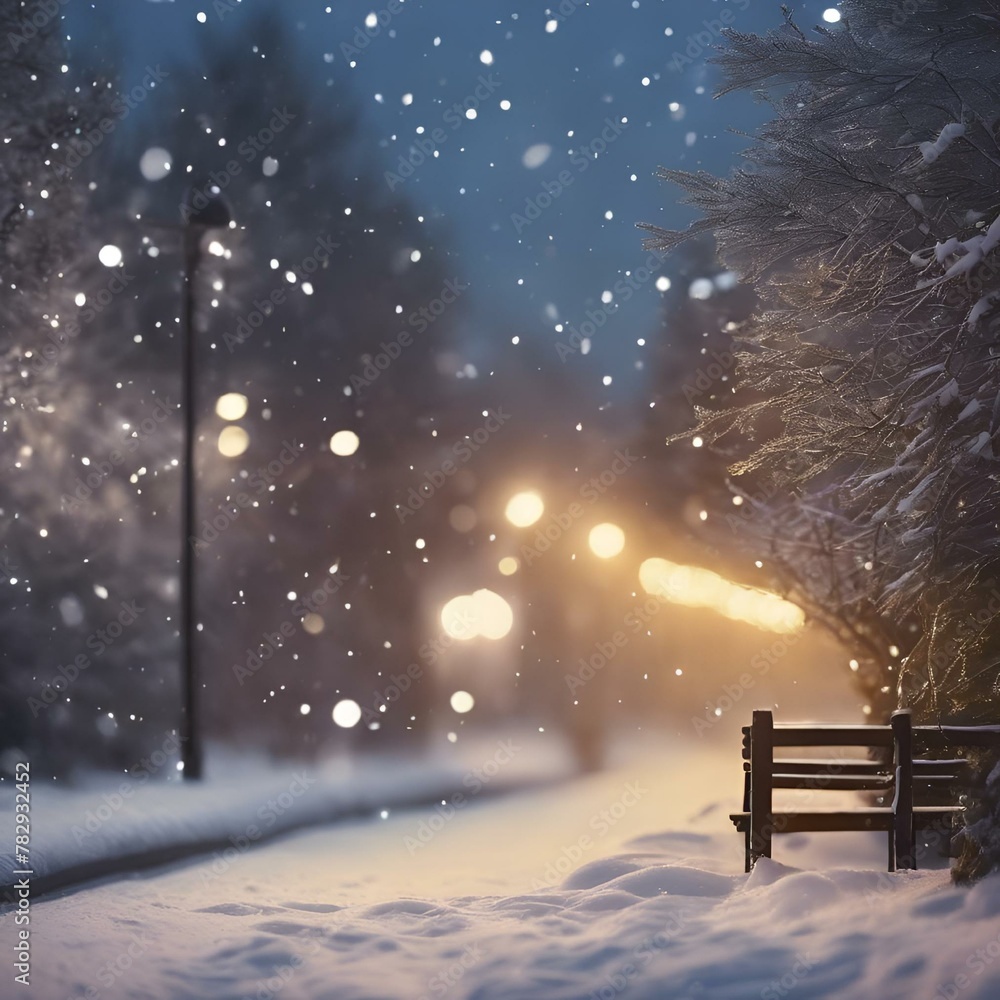 AI generated illustration of a lonely bench on the roadside under a streetlight in winter