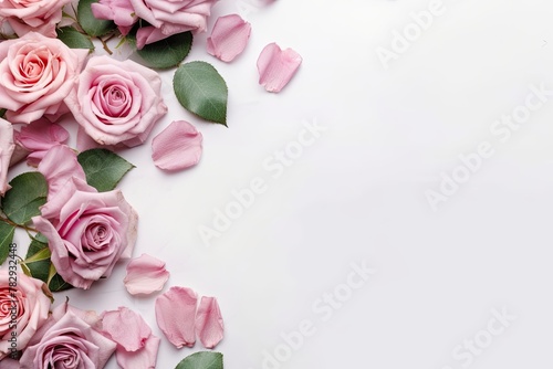 blooming pink roses flowers frame  with copy soace