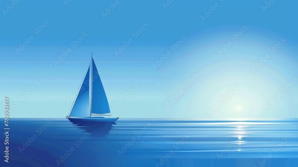 Serene Ocean Sailing: A Solo Yacht Against a Calm Blue Seascape