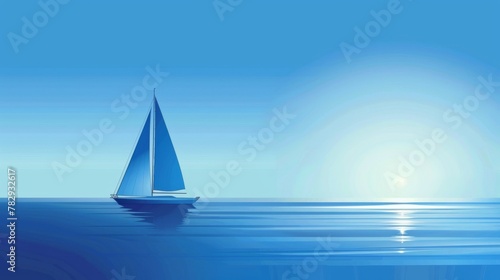Serene Ocean Sailing: A Solo Yacht Against a Calm Blue Seascape