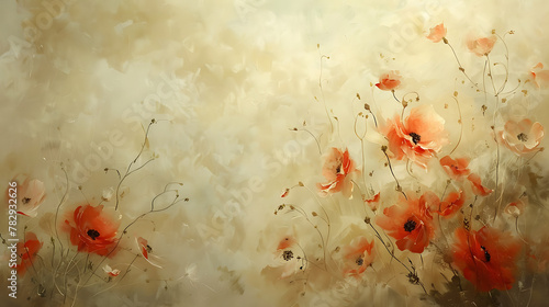 beige background with red poppy flowers © Manja
