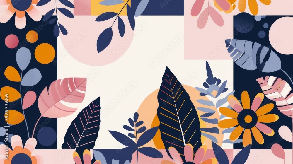 Colorful Botanical Illustration with Abstract Geometric Shapes Colorful Botanical Illustration with Abstract Geometric Shapes