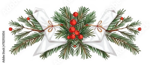 Christmas wreath adorned with holly branches and red berries displayed against a white background