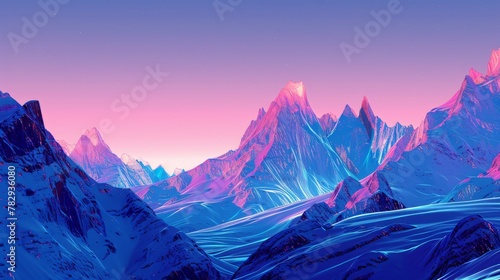 Vibrant Neon-Lit Mountain Landscape at Twilight