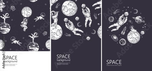 Set of space banners. Template for brochures, banners, magazines, posters, flyers.