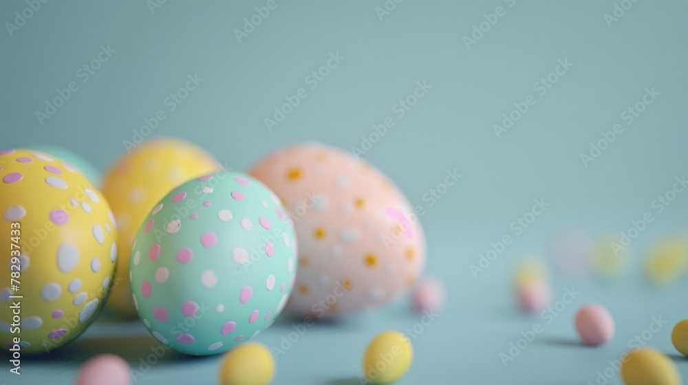 Vibrant Easter eggs displayed on a table, perfect for holiday designs