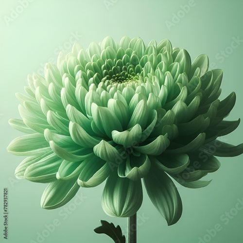 Green chrysanthemum, against a pastel green background, AI-generated.