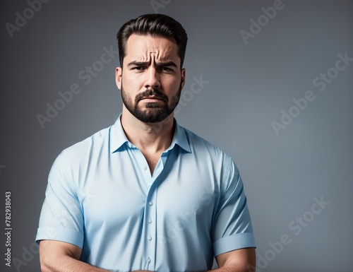 A man standing with his arms crossed, looking serious and contemplative.