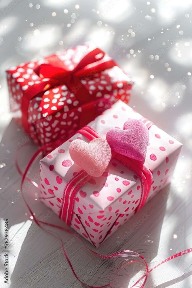 A pink and red present with a heart on top, perfect for Valentine's Day celebrations A pink and red present with a heart on top, perfect for Valentine's Day celebrations