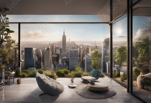 AI generated illustration of stunning skyline view from the living room photo