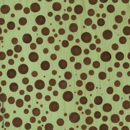 Abstract Wooden Circles Pattern on Green Background