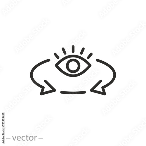 circular visibility icon, view around, rotation human eye, thin line symbol - editable stroke vector illustration