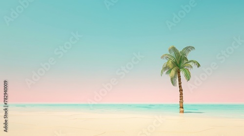 Serene Tropical Beach Sunset with Lone Palm Tree