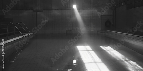 Black and white photo of a swimming pool, suitable for various design projects