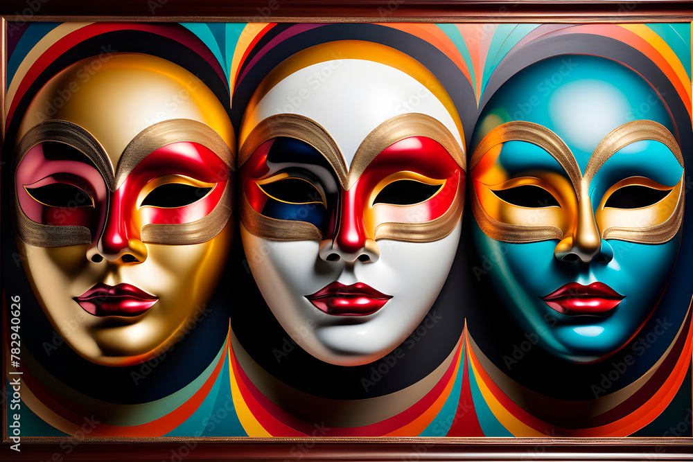 An Abstract Pulcinella of Carnival Masks of intertwining line photo, Bauta Masks used as artwork, hanging paintings, wallpaper Illustration An Abstract Pulcinella of Carnival Masks of intertwining line photo, Bauta Masks used as artwork, hanging paintings, wallpaper Illustration