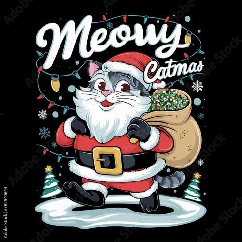 Meowy Catmas , 2024 Christmas illustration cat lovers design photo