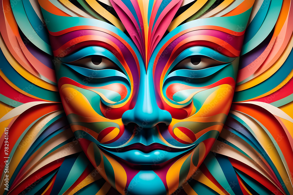An Abstract Pulcinella of Carnival Masks of intertwining line photo, Bauta Masks used as artwork, hanging paintings, wallpaper Illustration An Abstract Pulcinella of Carnival Masks of intertwining line photo, Bauta Masks used as artwork, hanging paintings, wallpaper Illustration