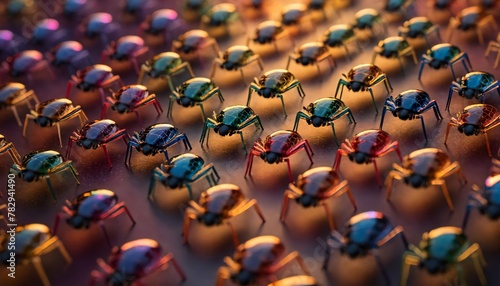 AI-generated illustration of Small toy insects arranged on a flat surface © Wirestock