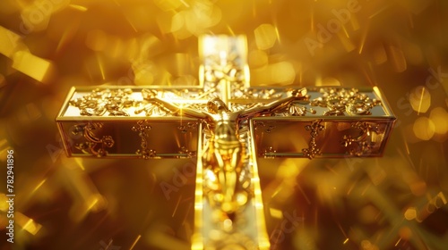 A golden cross with a crucifix symbol