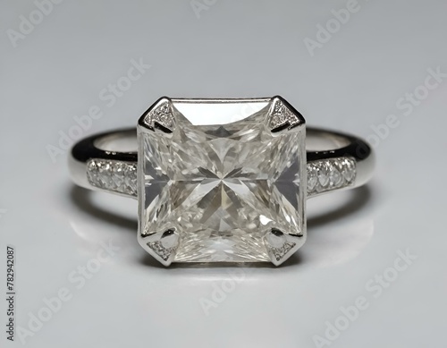 this is a single princess cut diamond ring with the center stone in an old mine