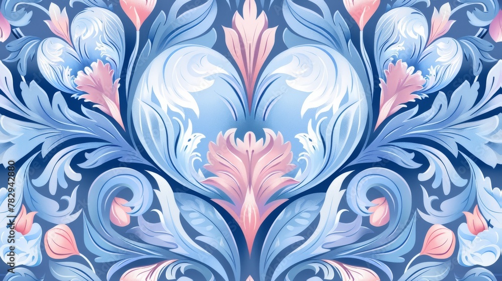 tattoo of seamless pattern color of Bleeding heart is light blue,dark blue,white and pink - obrazy, fototapety, plakaty 