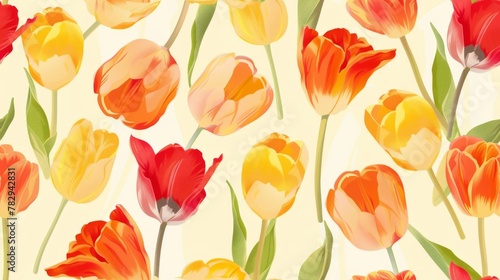 newspaper of seamless pattern color of tulip is light yellow, orange and red
